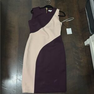 Calvin Klein Asymmetrical One Shoulder Purple and Cream Dress